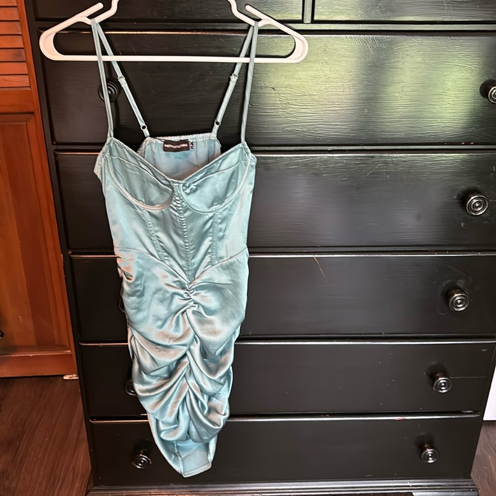 Pretty little thing XS teal silk midi dress